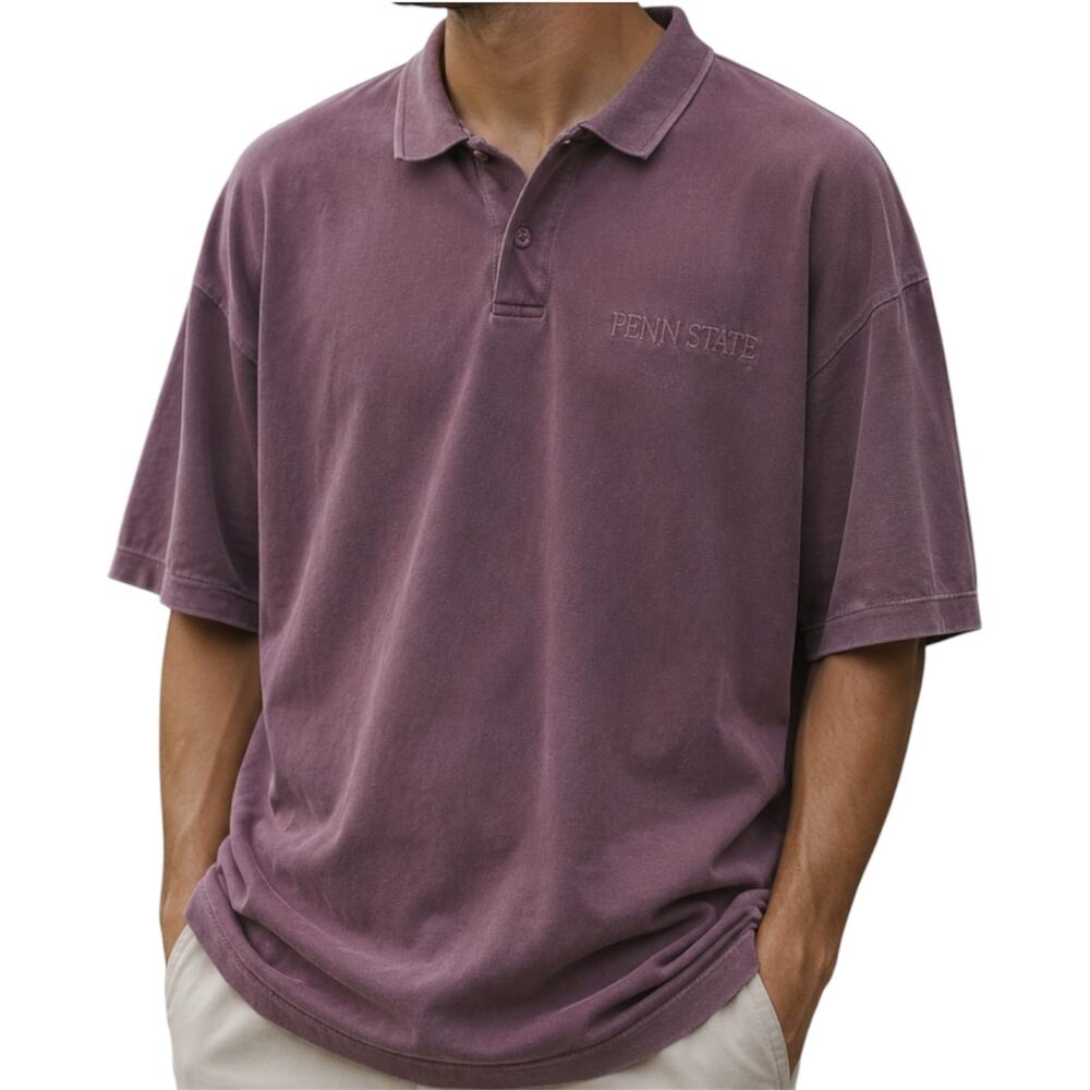 Vintage Penn State Polo 80s USA U-Trau Shirt Short Sleeve 100% Cotton Plum XL
